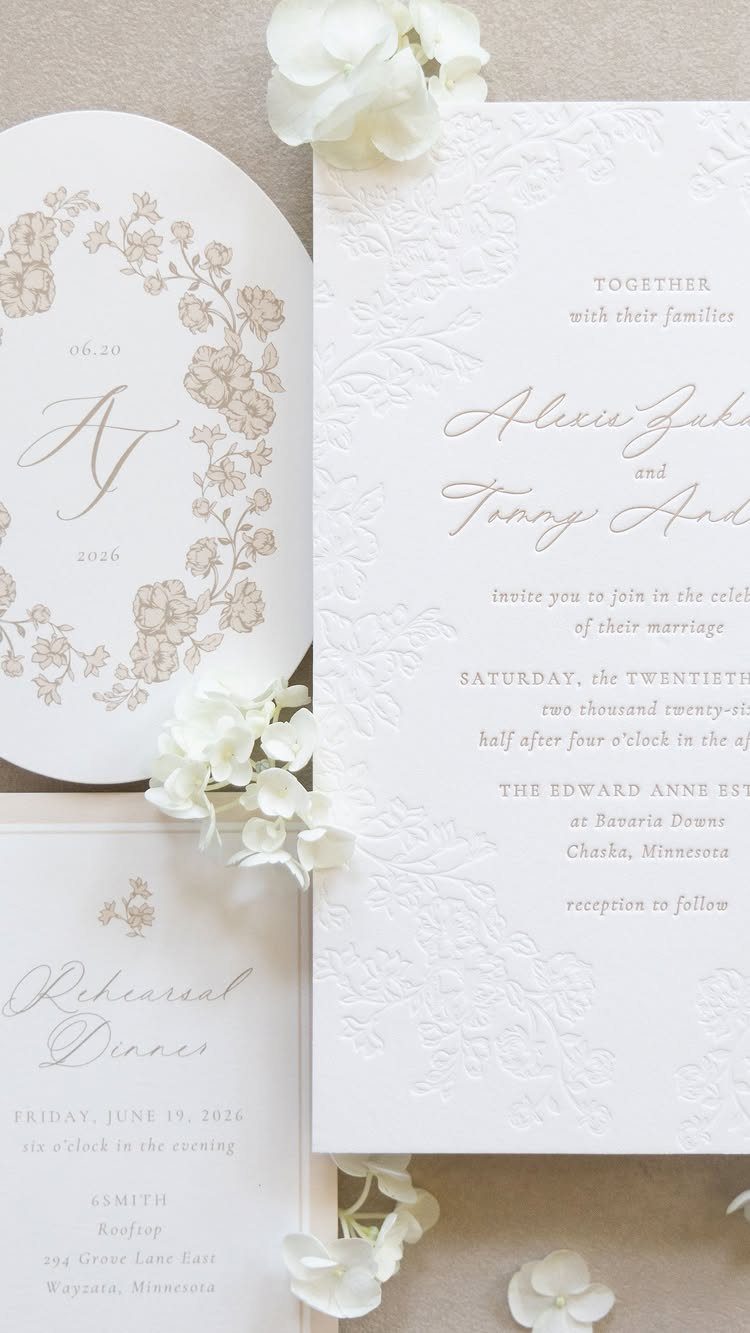 Wedding invitation suite featuring a pairing of elegant script and serif fonts.